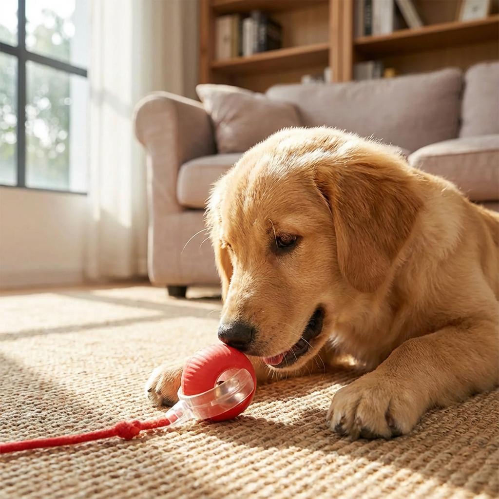 Puppy playing with rolling ball