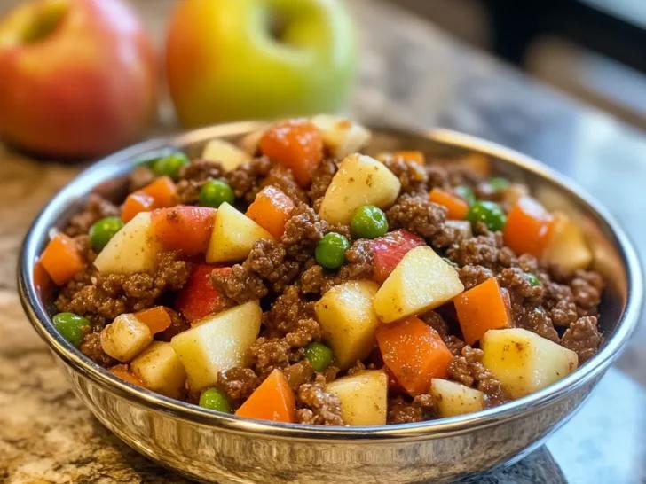 Beef rice and apple dog food bowl