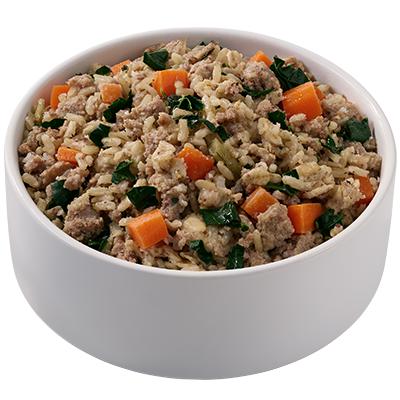 Beef rice and kale dog food bowl