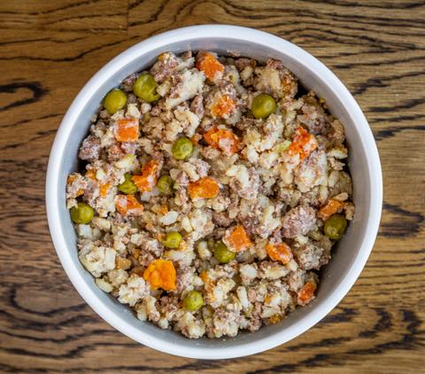 Beef rice and mixed vegetables dog food