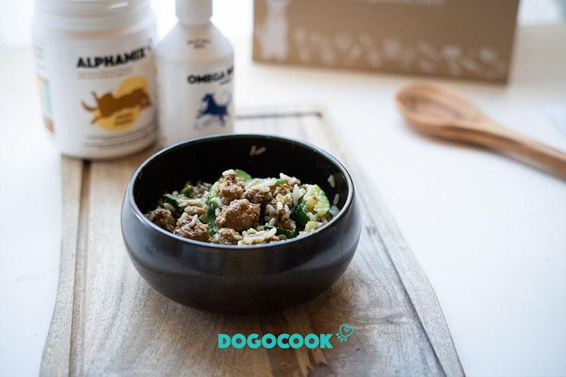 Beef rice and zucchini dog food