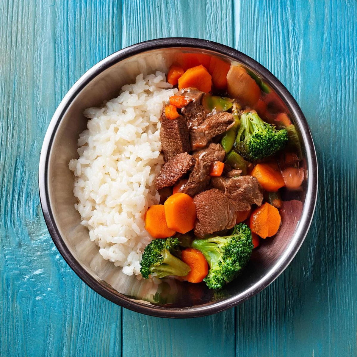 Beef rice and broccoli dog food