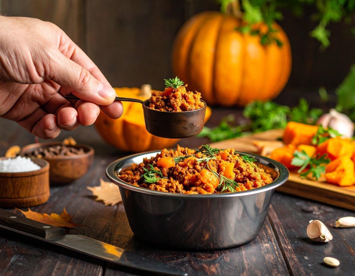 Beef rice and pumpkin dog food bowl