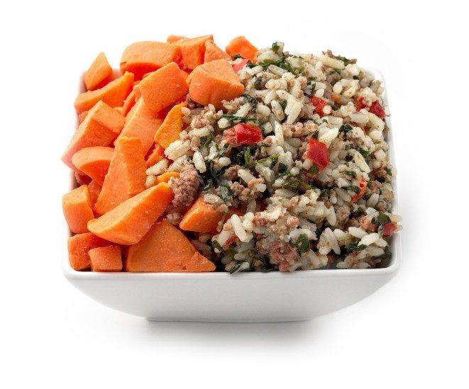 Beef rice and sweet potato dog food