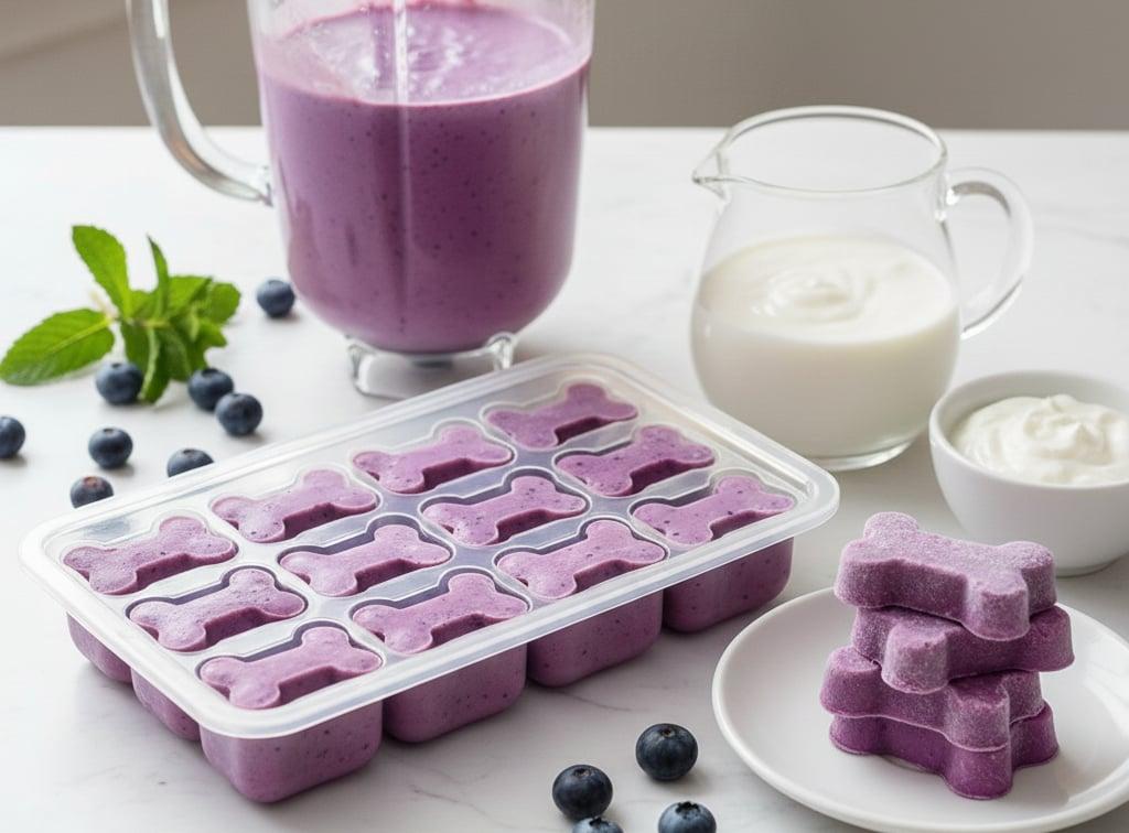 Blueberry coconut ice cubes for dogs