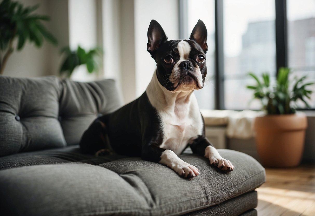 Boston Terrier relaxing indoors as an apartment-friendly dog breed