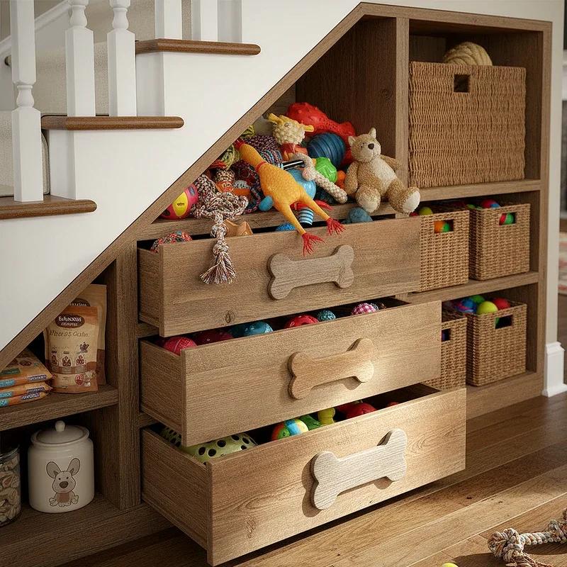 Cabinet drawer with dog toy storage