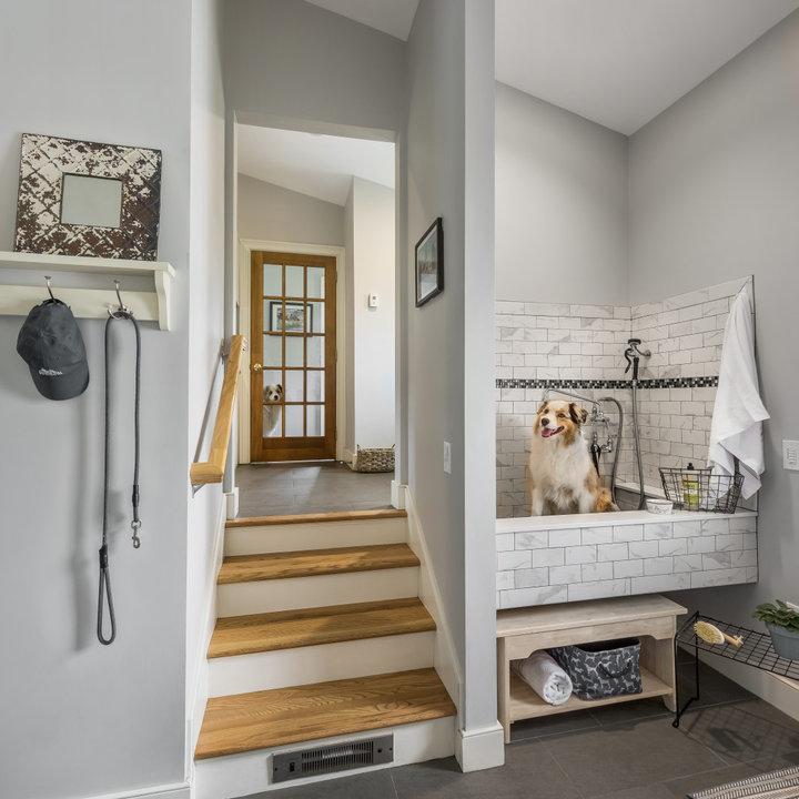 Dog wash station under stairs