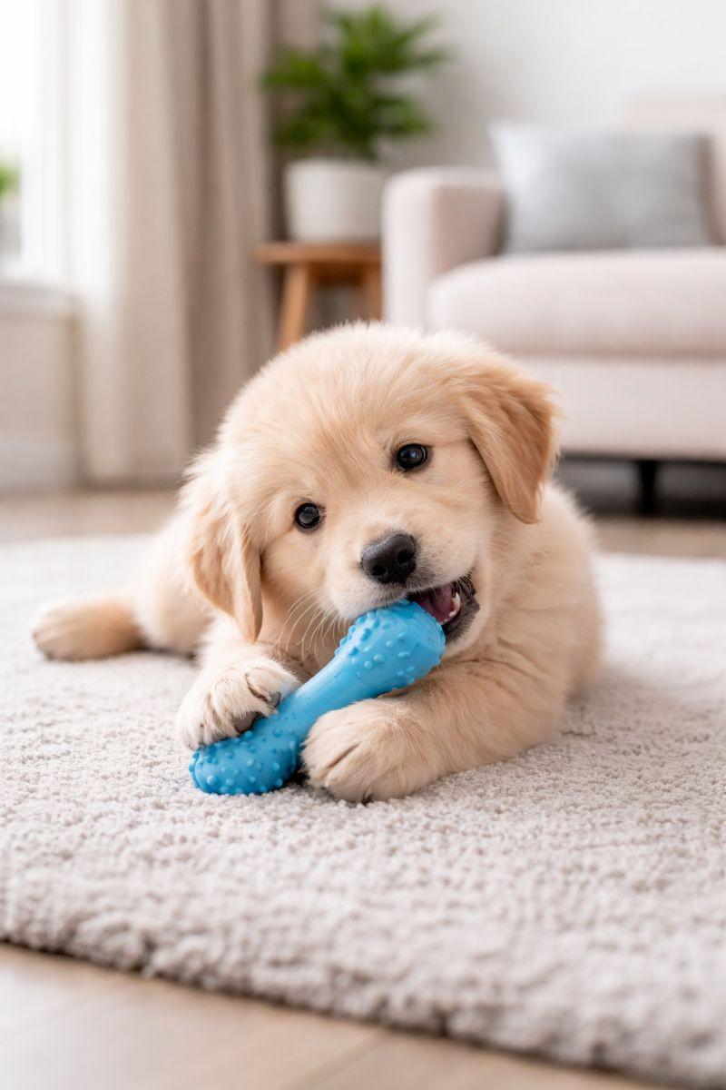 Puppy chewing safe toy