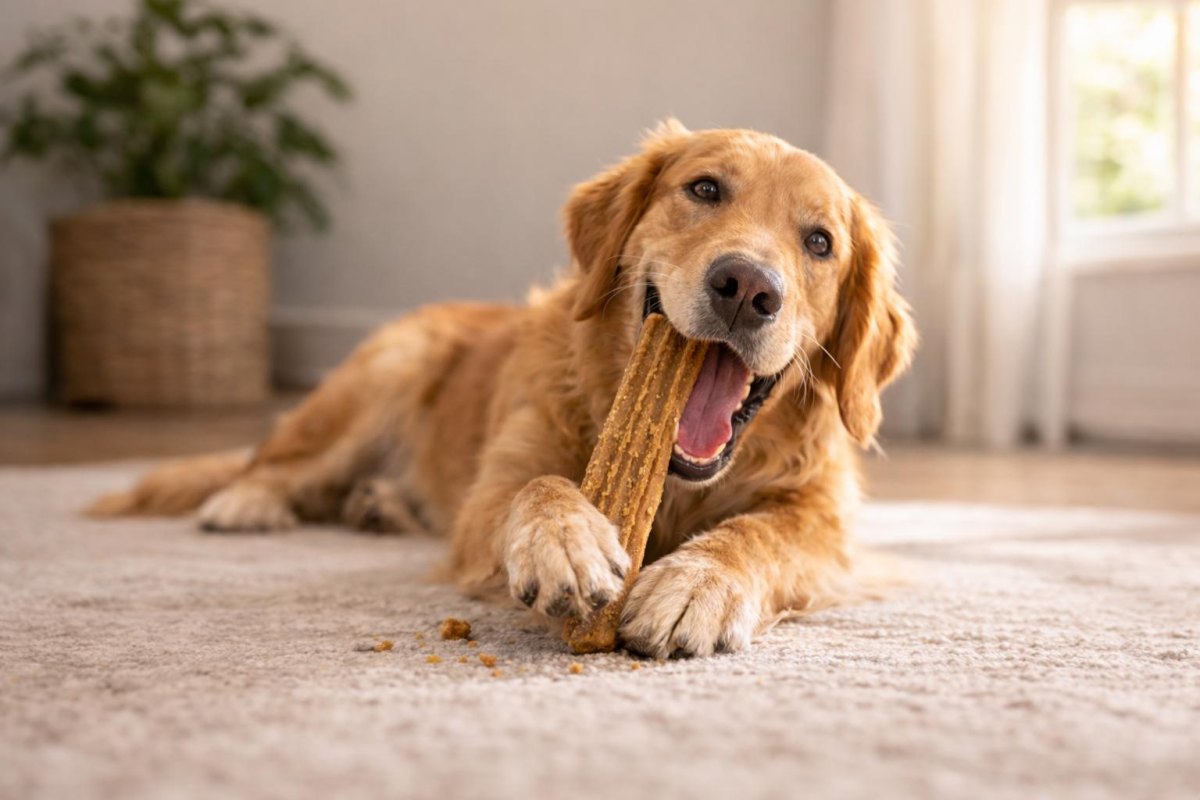 Dog chewing dental enrichment treat