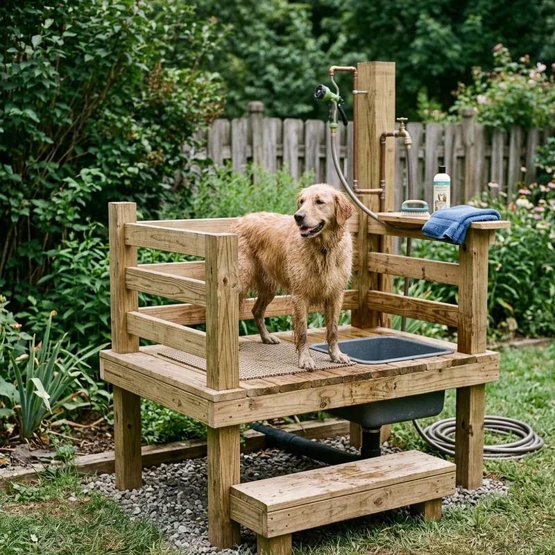 DIY pallet dog washing area