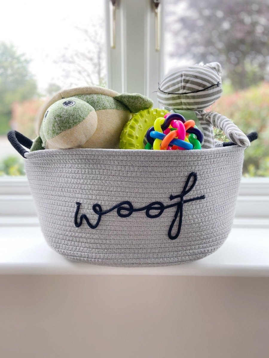 Handmade rope basket for dog toys