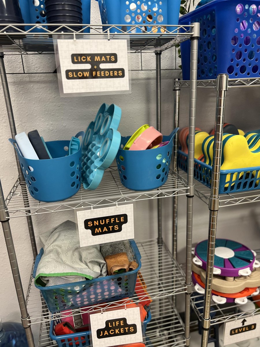Snuffle mat stored in dog closet