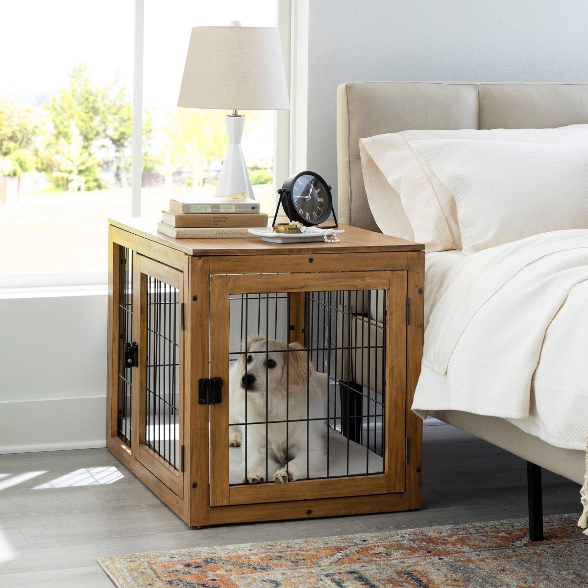 Dog crate nightstand furniture idea