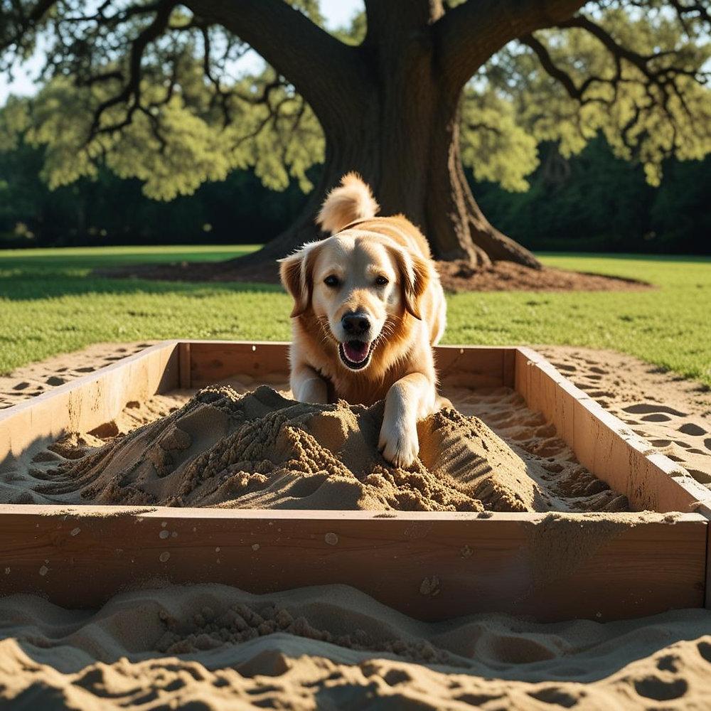Dog digging in sand play area