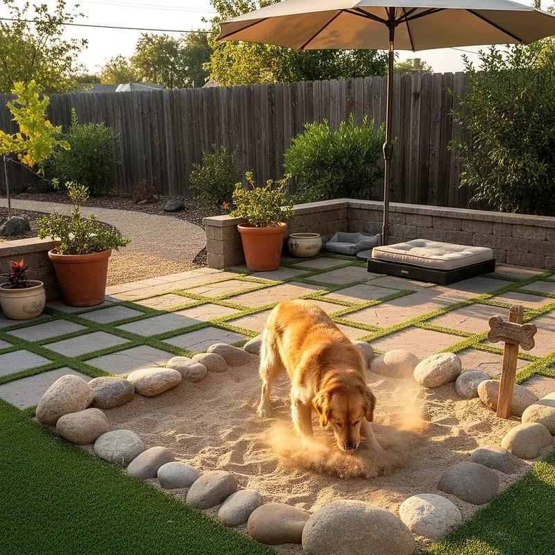 Dog digging in outdoor sand pit