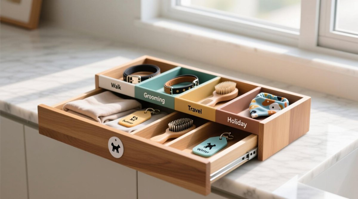 Drawer organisers for dog accessories