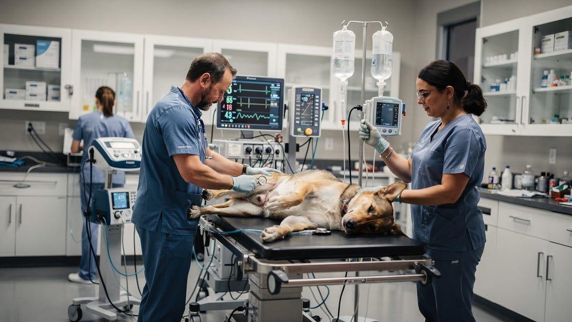 Dog receiving emergency veterinary care