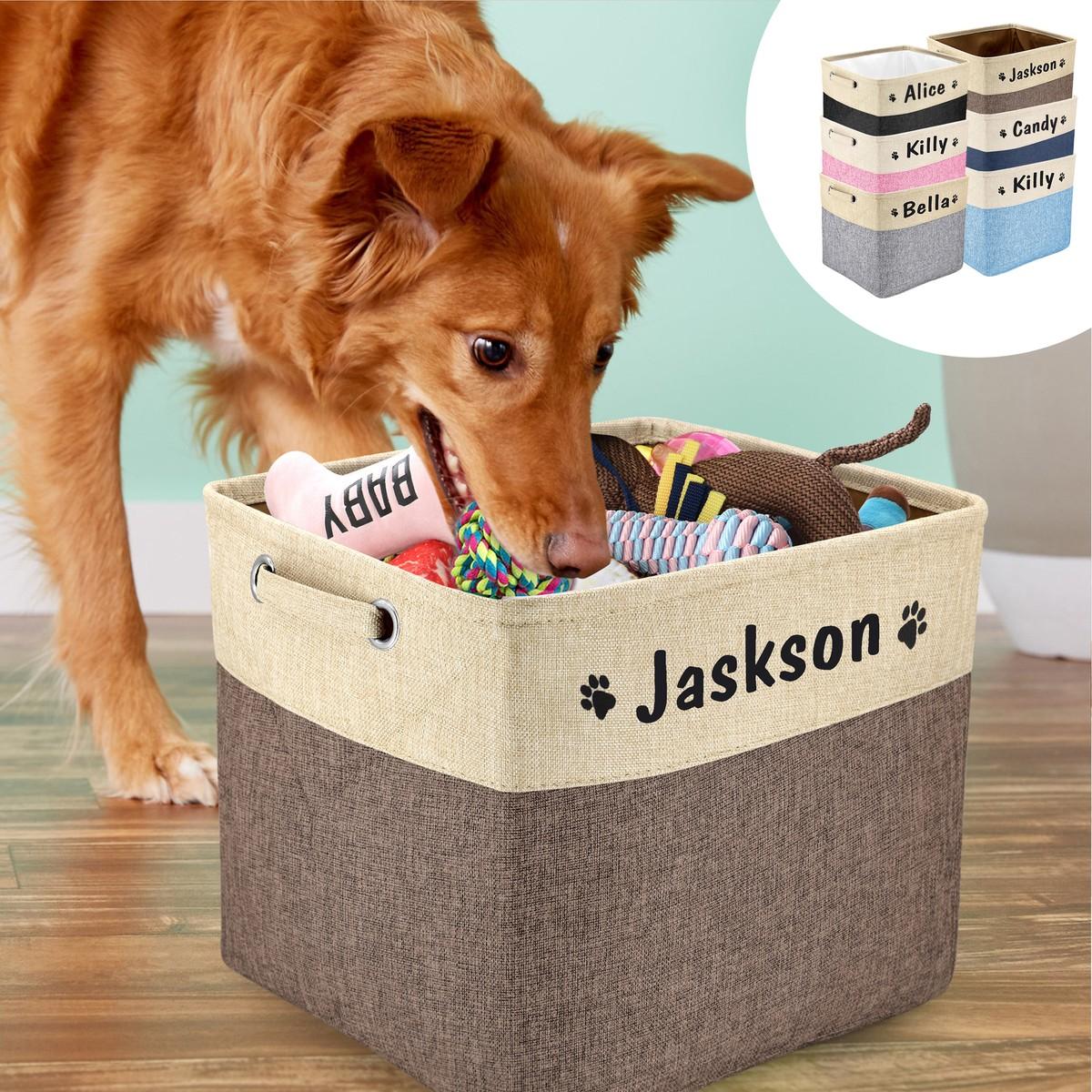 Fabric cube storing dog toys