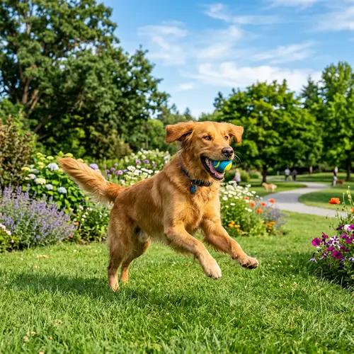 Dog fetching ball outside