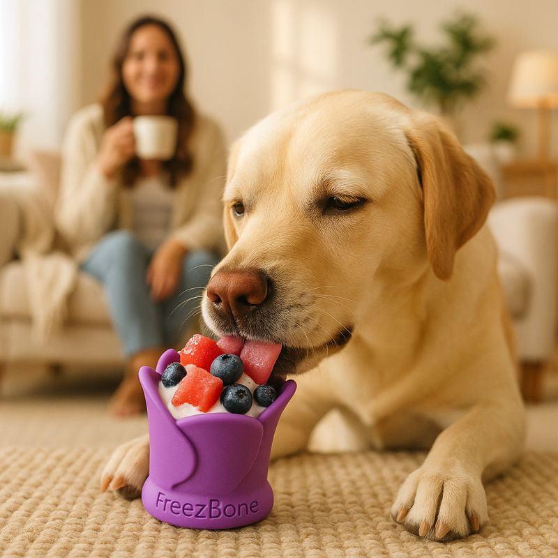Dog eating frozen enrichment treat