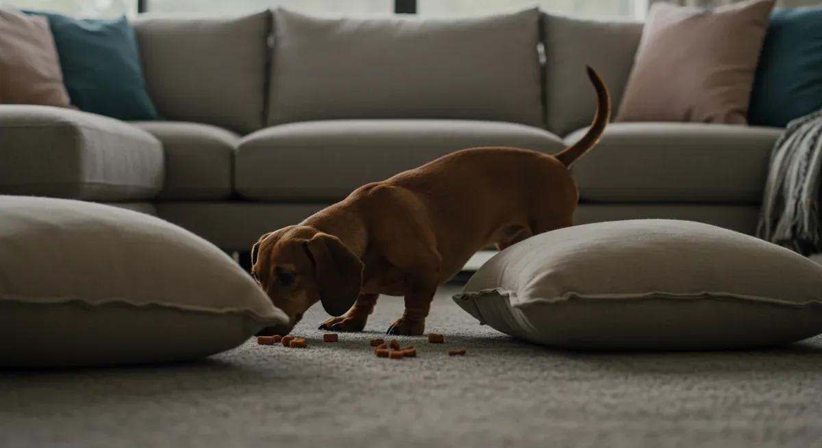 Puppy finding hidden treats indoors