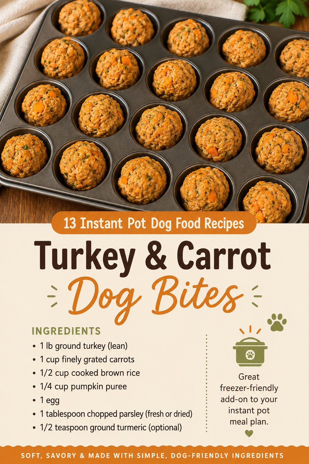 Tray of turkey and carrot dog bites baked from one of the instant pot dog food recipes for treats