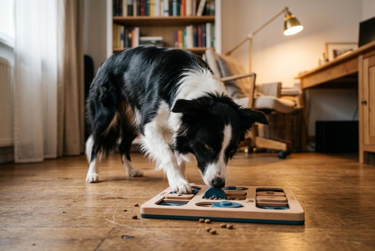 Dog playing with puzzle toy