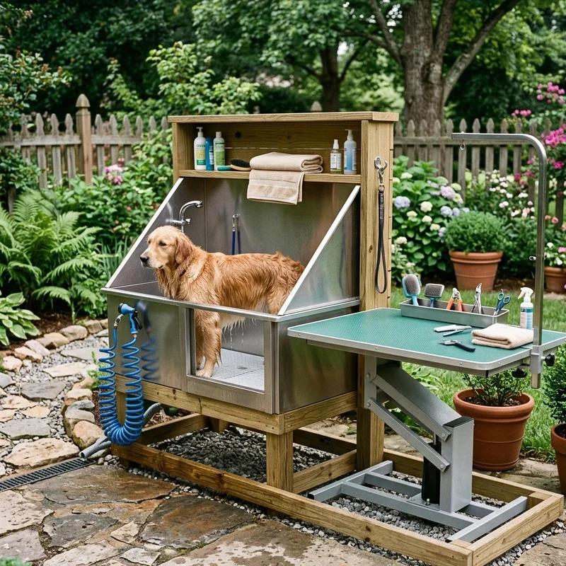 Luxury backyard dog spa station