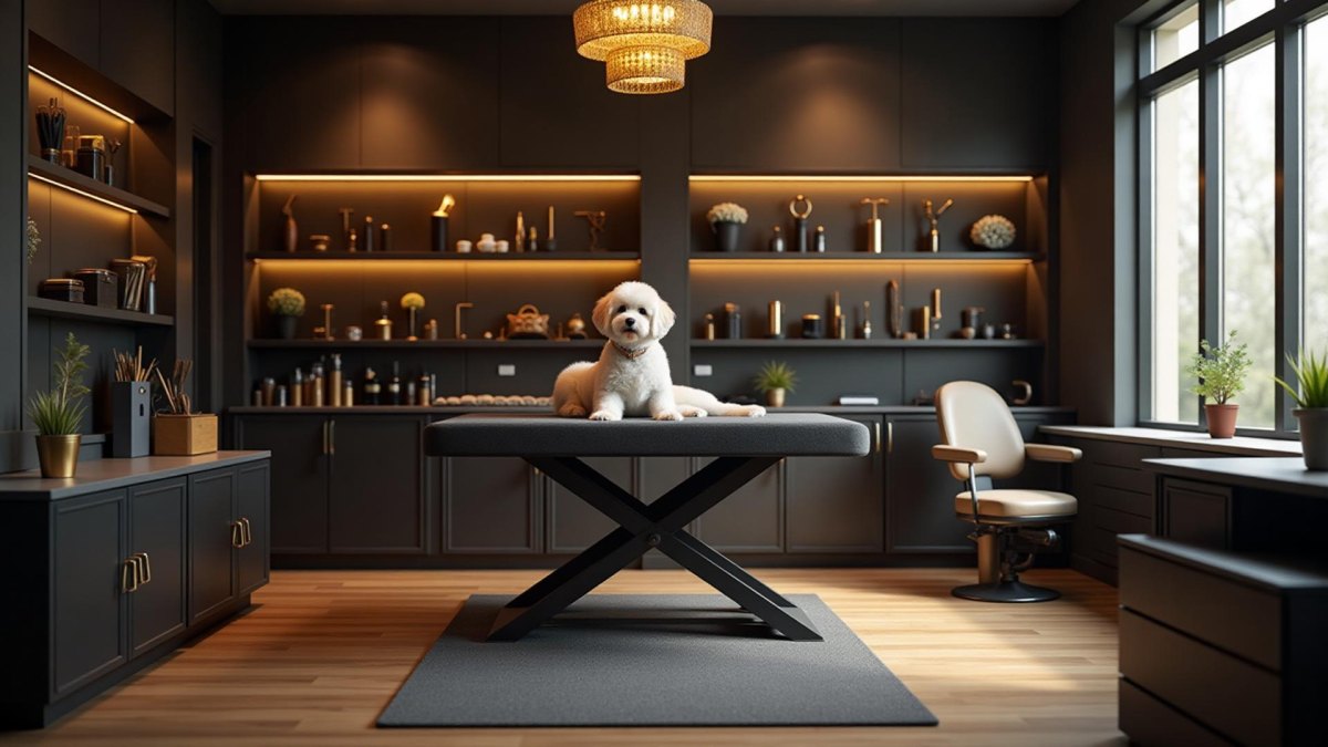 Luxury compact dog grooming room layout