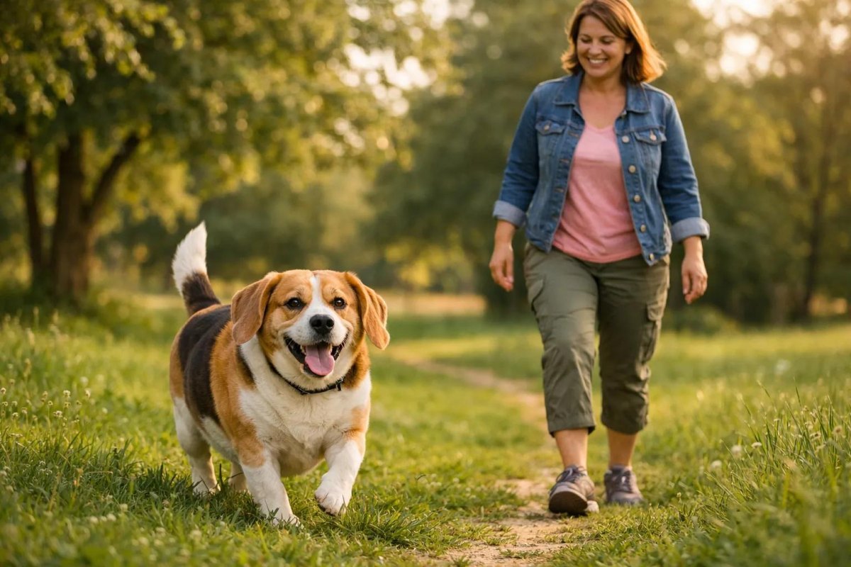 Senior dog healthy weight walking outdoors