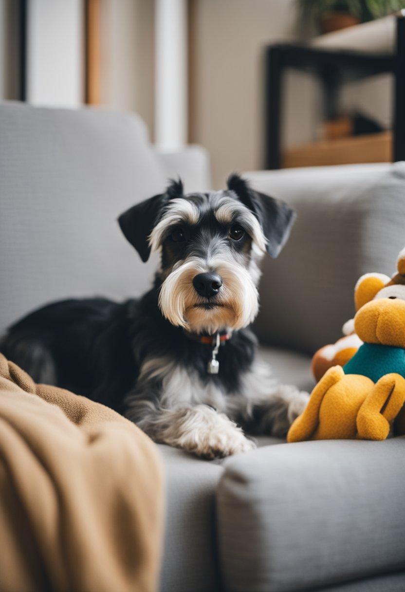 Miniature Schnauzer resting inside a small apartment home