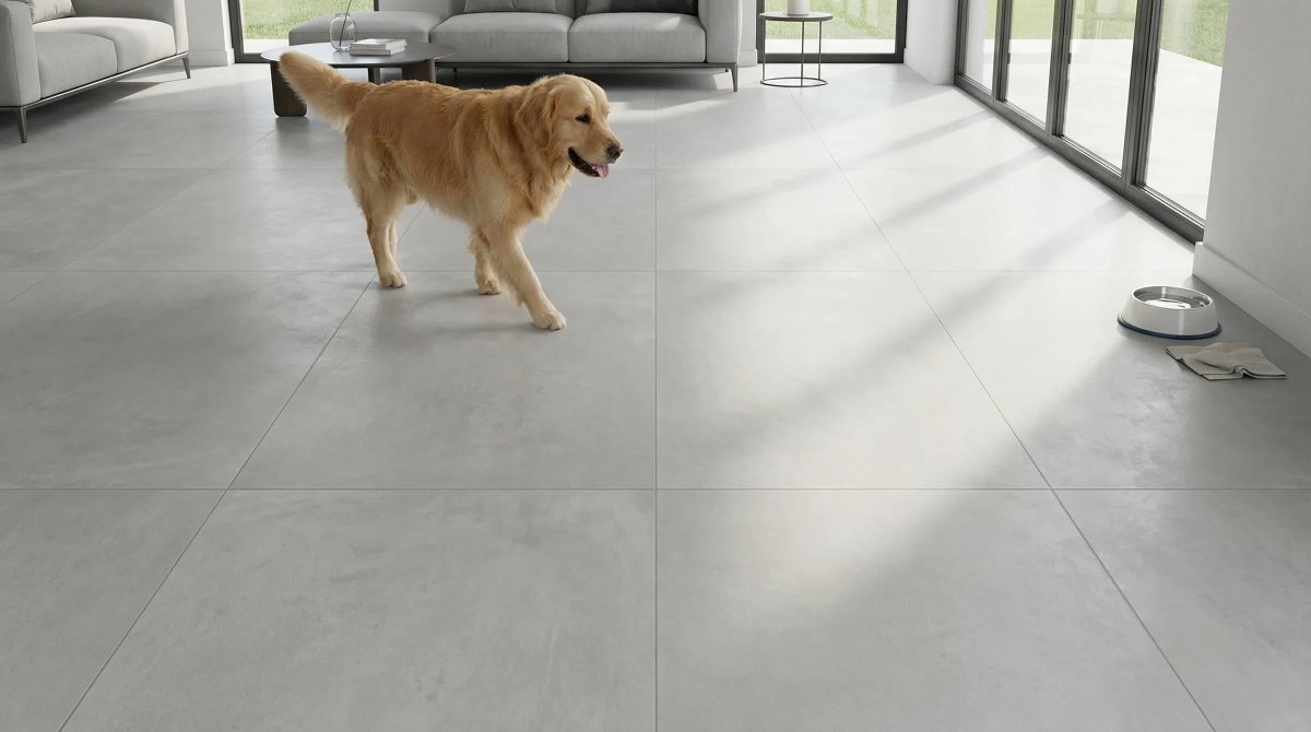 Senior dog walking safely on non slip floor