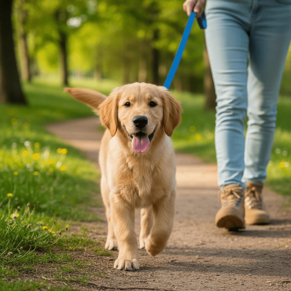 Puppy exploring countryside walk