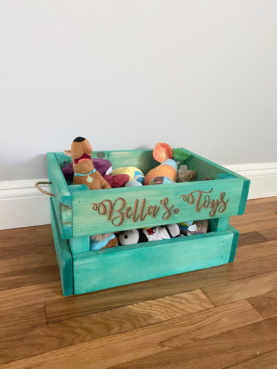 Painted wooden dog toy box