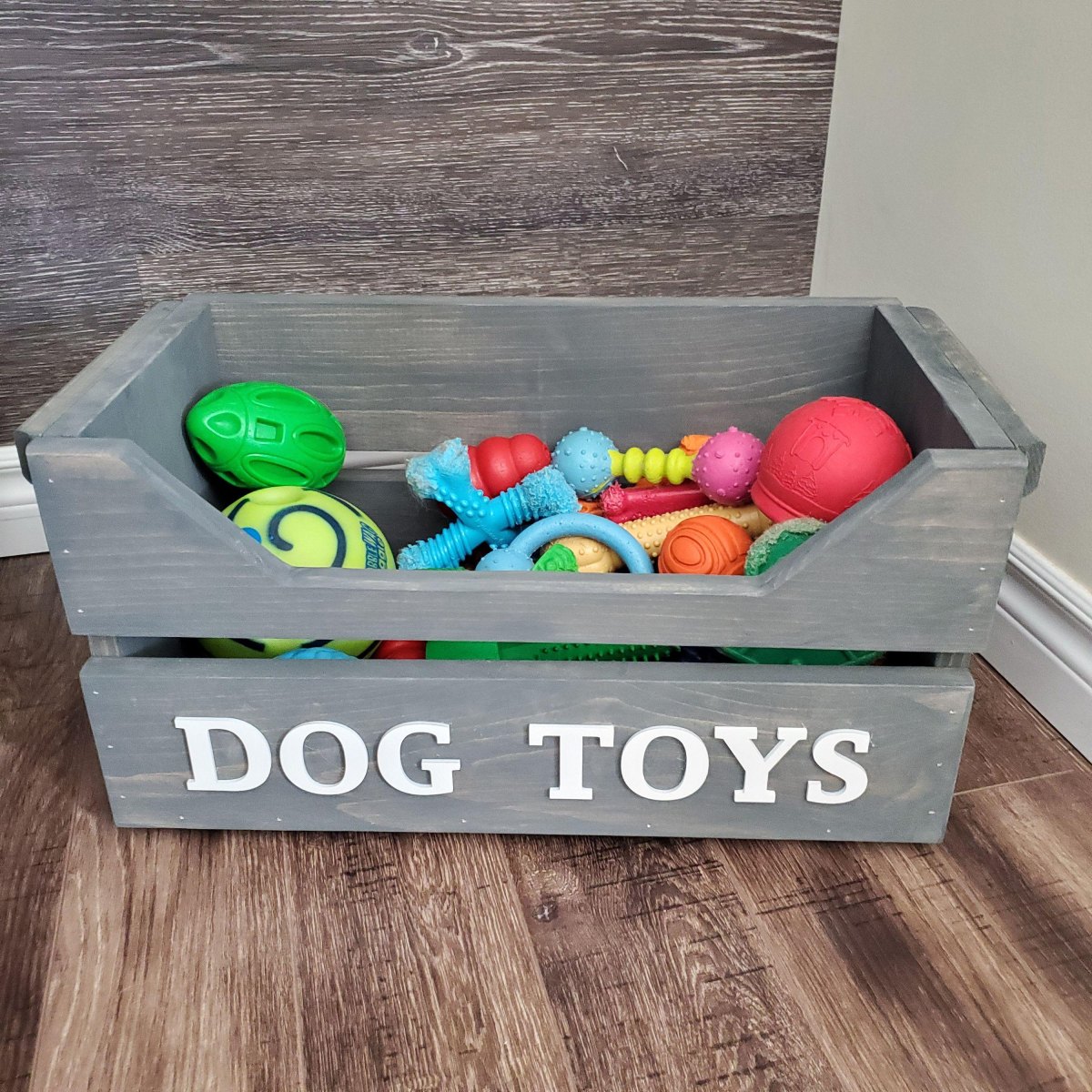 Pallet wood dog toy rack