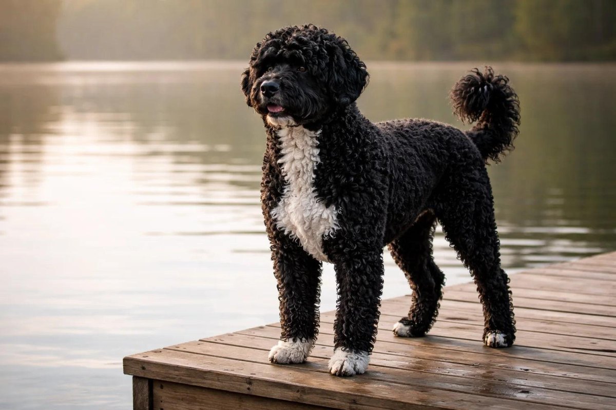 Portuguese Water Dog standing outside
