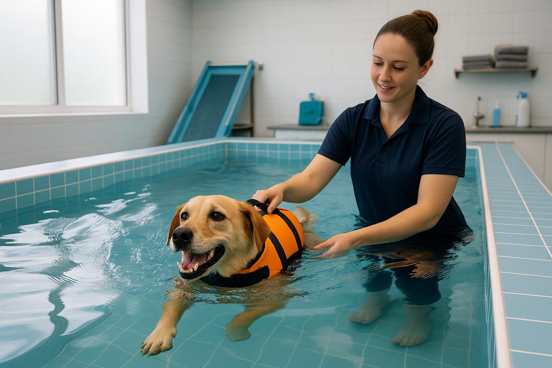 Senior dog swimming exercise therapy