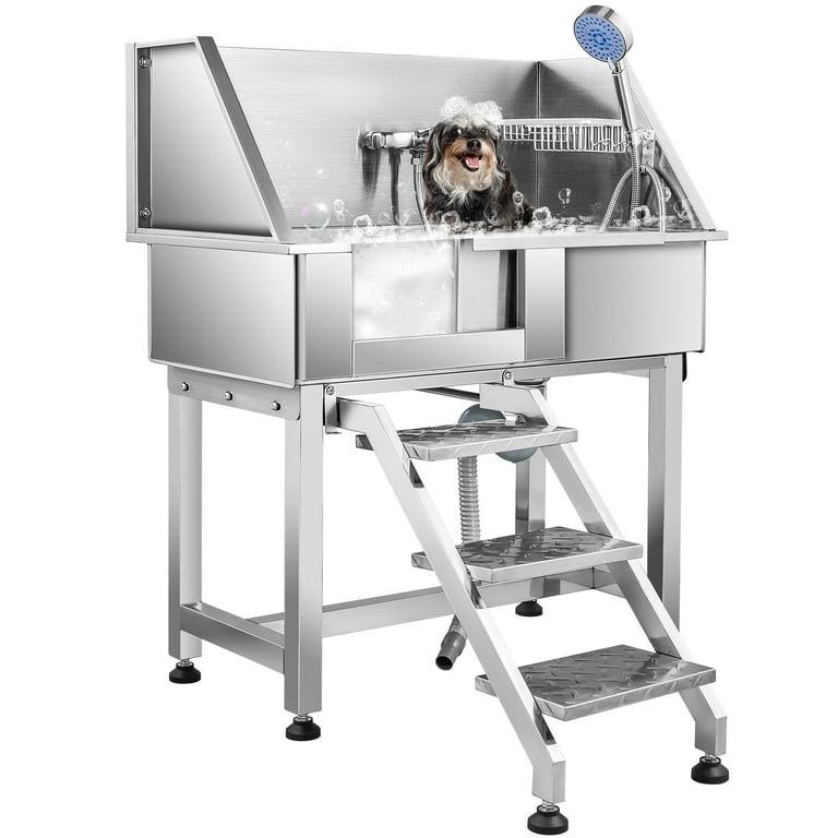 Raised dog grooming bath station