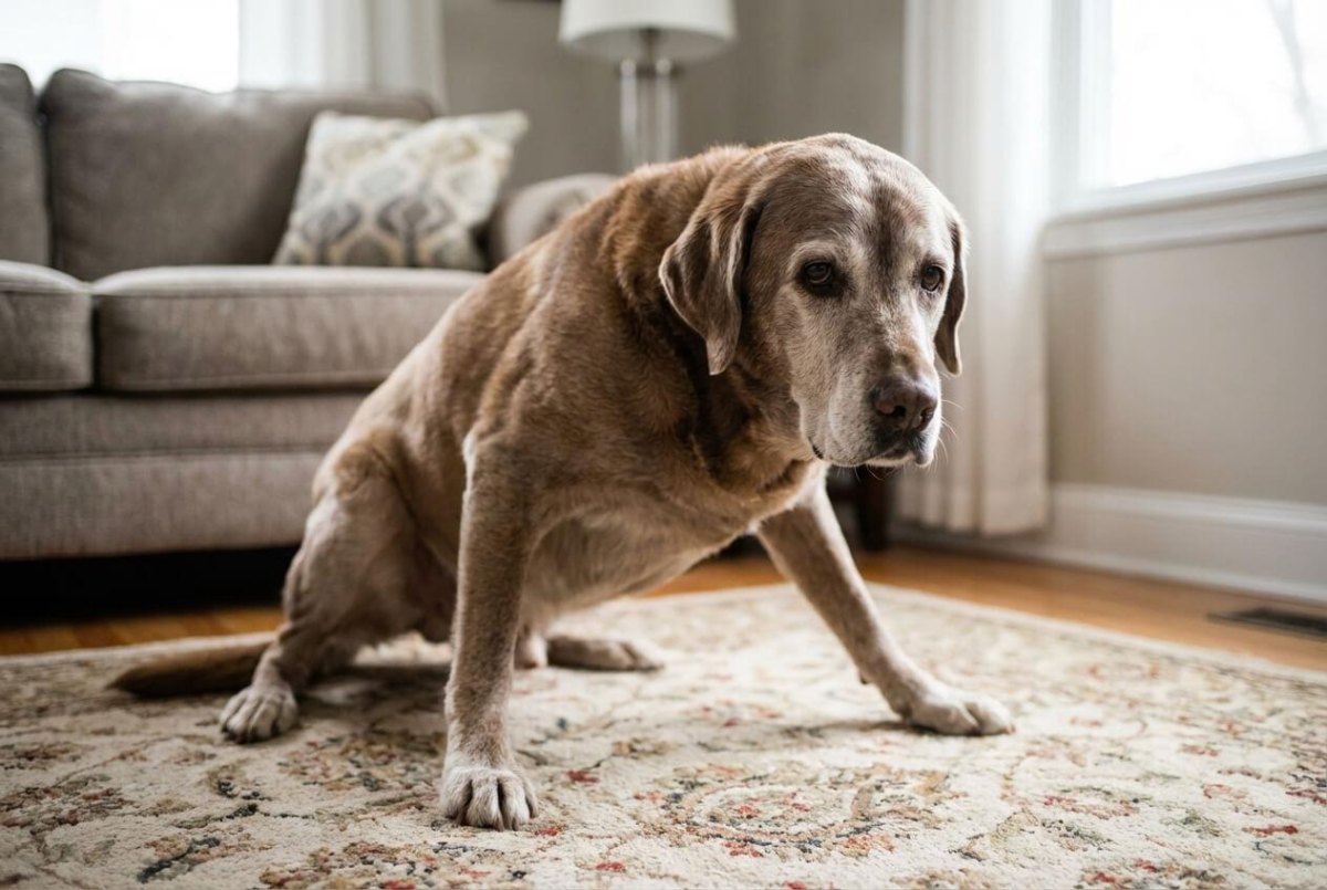 Senior dog walking slowly outdoors