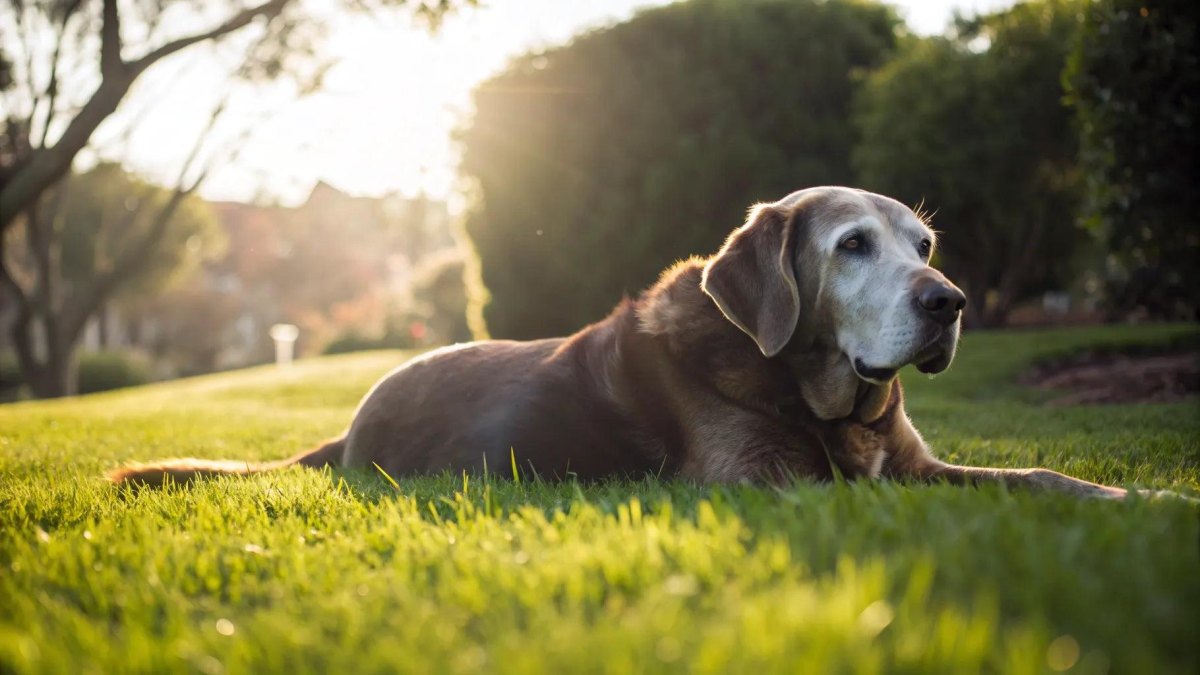 Senior dog relaxing outdoors