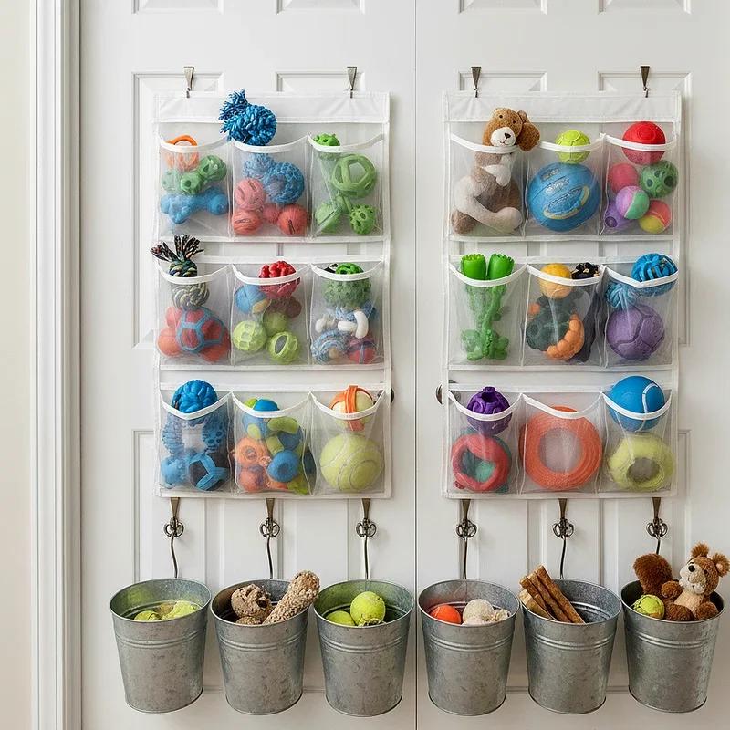 Shoe organiser holding small dog toys