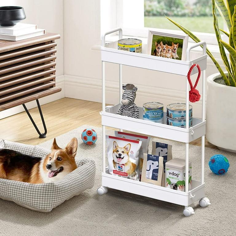 Rolling cart filled with dog essentials
