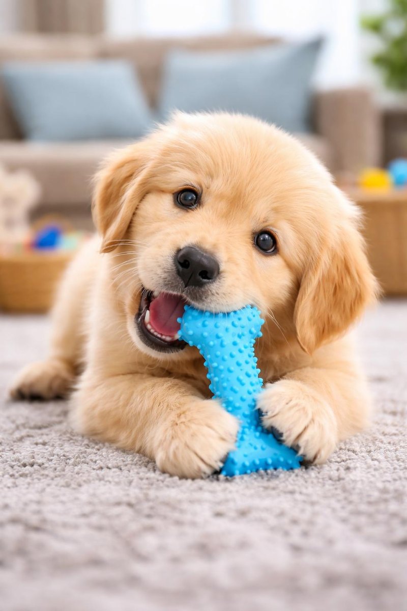 Puppy chewing safe rubber toy