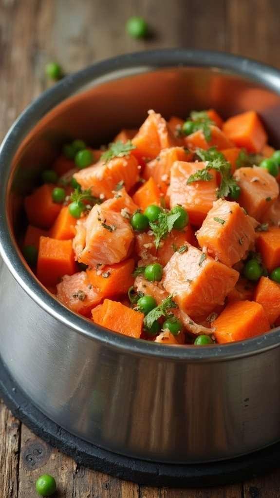 Salmon sweet potato dog meal