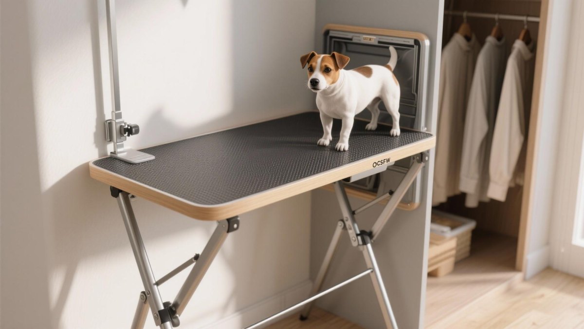 Corner grooming setup for small dogs