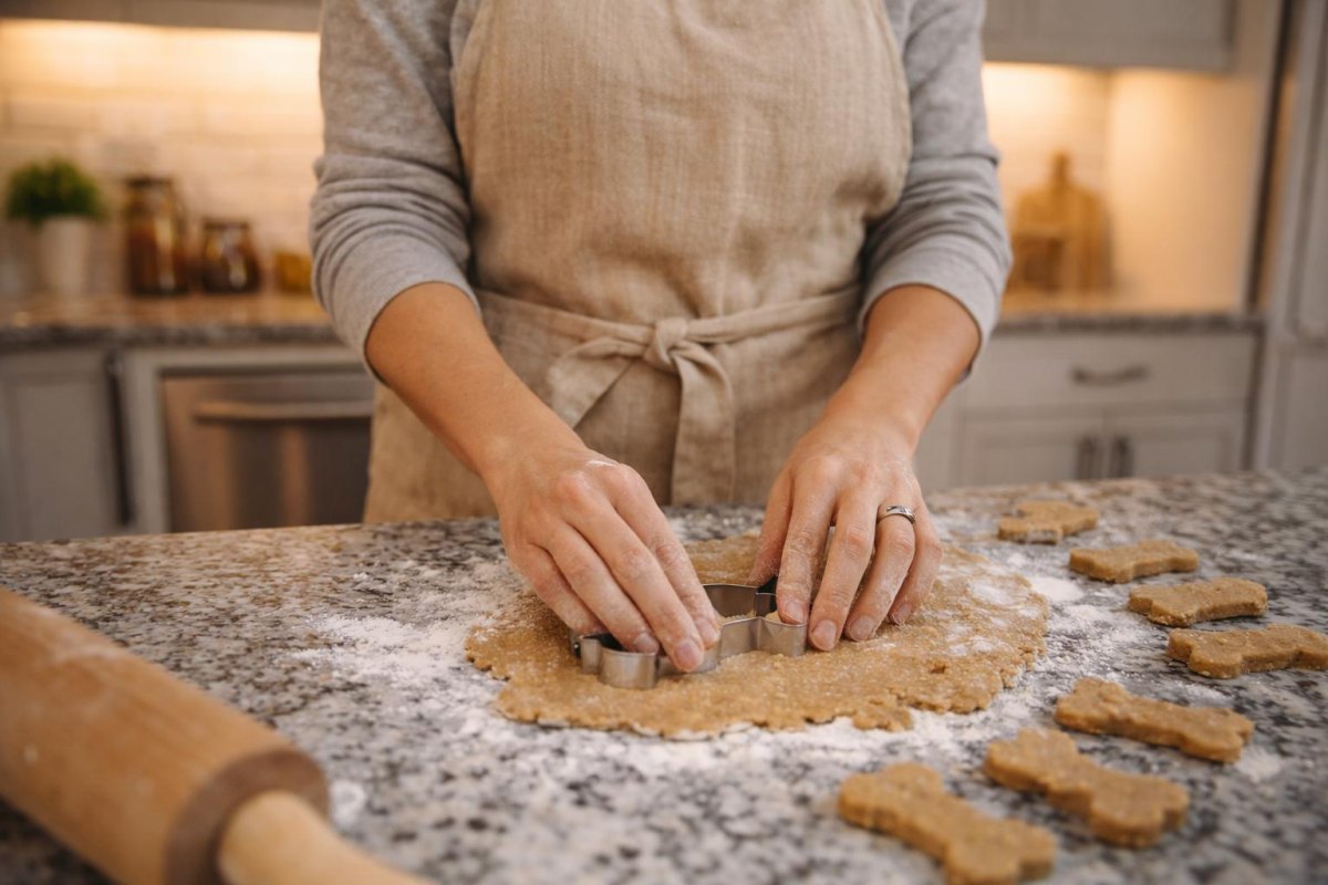 Preparing banana honey dog biscuit dough