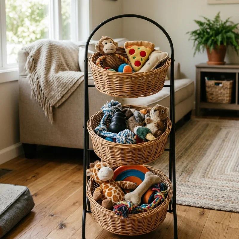 Rotating basket system for dog toys