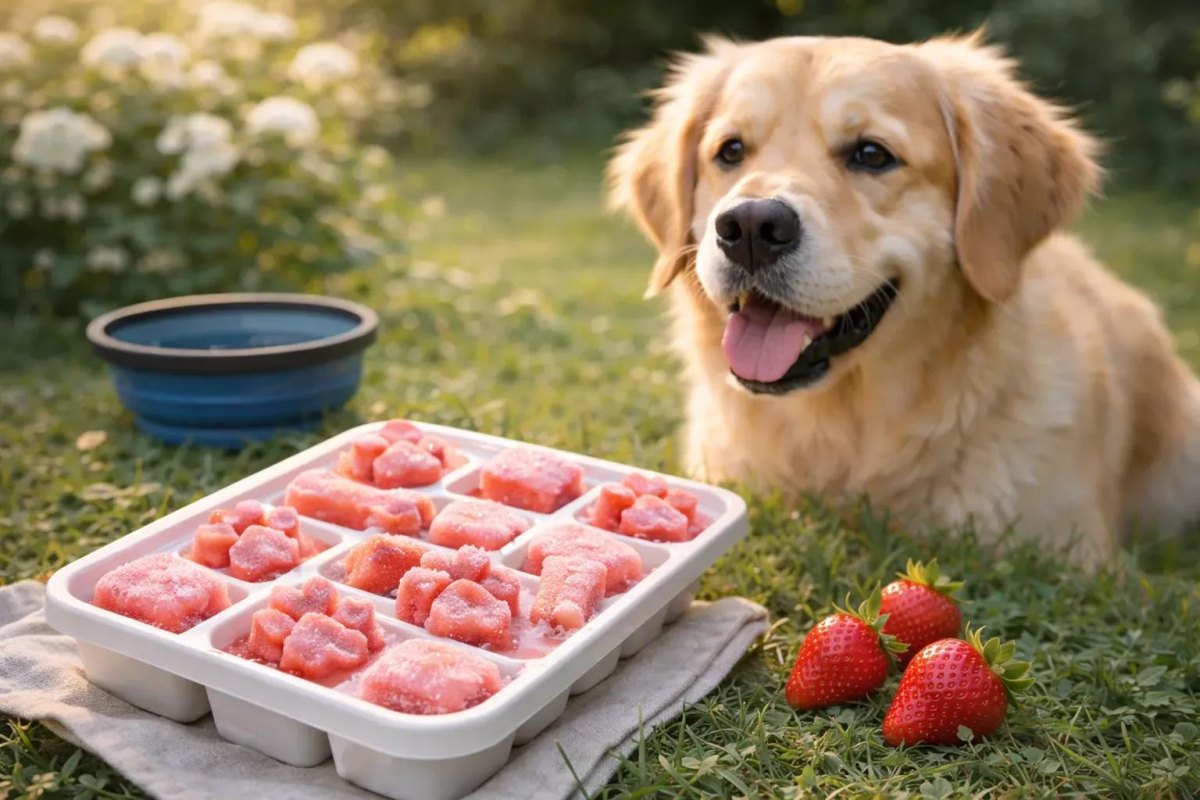 Strawberry frozen dog treat cubes