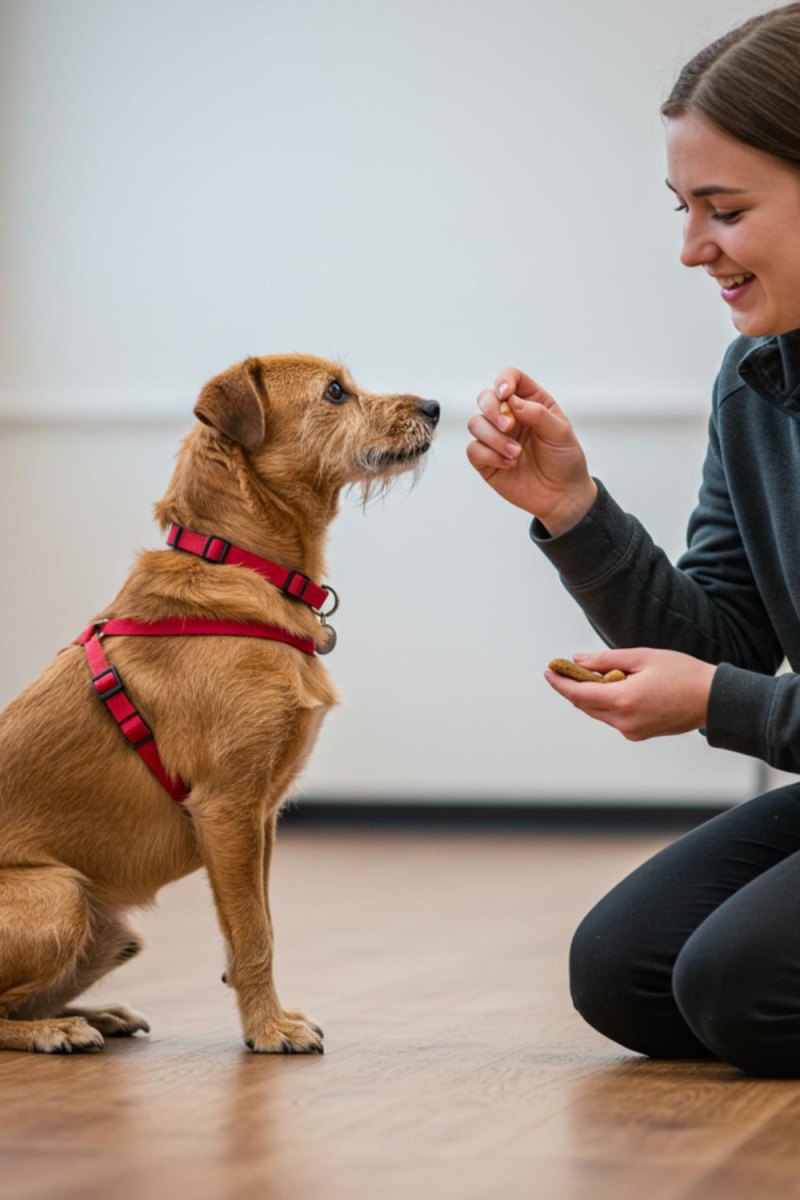 Dog receiving training treat reward